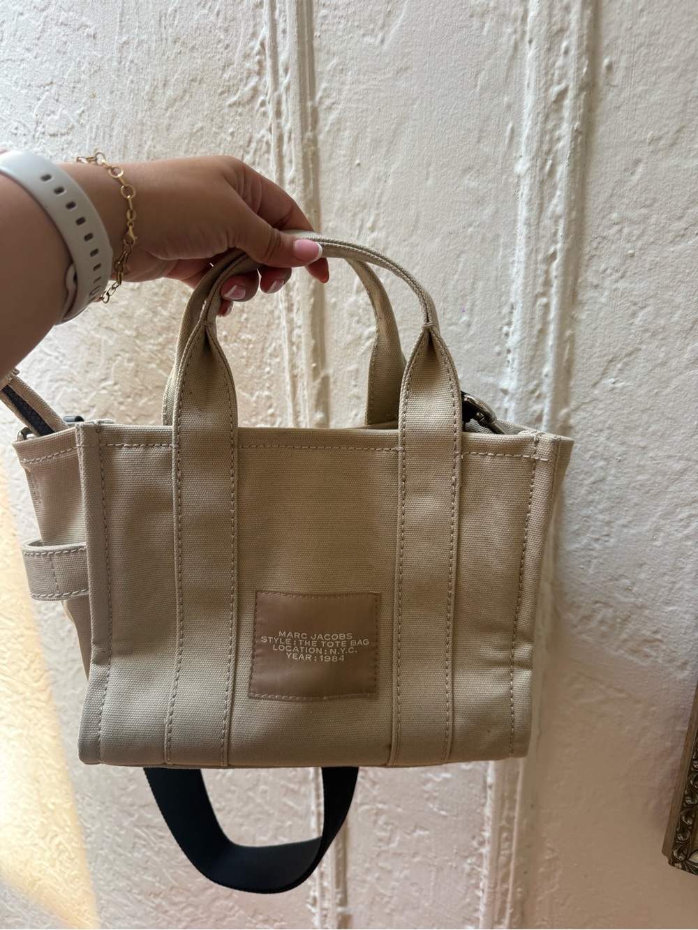 Marc Jacobs Neutral Beige Canvas Mini Tote with Top Handles